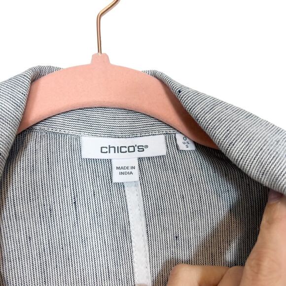 New Chico’s Linen Blend‎ Striped Open Front Blazer - Picture 6 of 14